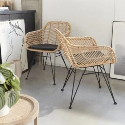 Alice's Garden 2 Fauteuils En Rotin Naturel Et Métal, Coussins Noir 8 Alice's Garden 2 Fauteuils En Rotin Naturel Et Métal, Coussins Noir -Fauteuils, poufs et repose-pieds Soldes 2 fauteuils en rotin naturel et metal coussins noir 2