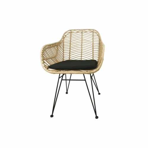 Alice's Garden 2 Fauteuils En Rotin Naturel Et Métal, Coussins Noir 4 Alice's Garden 2 Fauteuils En Rotin Naturel Et Métal, Coussins Noir – Image 4