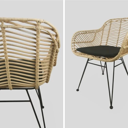 Alice's Garden 2 Fauteuils En Rotin Naturel Et Métal, Coussins Noir 5 Alice's Garden 2 Fauteuils En Rotin Naturel Et Métal, Coussins Noir – Image 5