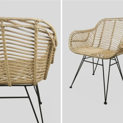 Alice's Garden 2 Fauteuils En Rotin Naturel Et Métal, Coussins Noir 6 Alice's Garden 2 Fauteuils En Rotin Naturel Et Métal, Coussins Noir – Image 6