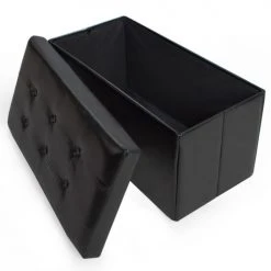 Tectake Poufs Banc Coffre De Rangement Pliable Grand Aspect Cuir 80x40x40cm Noir -Fauteuils, poufs et repose-pieds Soldes banc coffre de rangement pliable grand aspect cuir 80x40x40cm noir 3