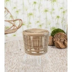 Pirouette Paris Poufs Bout De Canapé En Rotin Et Pieds En Métal Blanc -Fauteuils, poufs et repose-pieds Soldes bout de canape en rotin et pieds en metal blanc 2