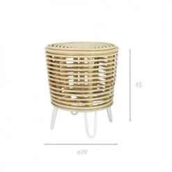 Pirouette Paris Poufs Bout De Canapé En Rotin Et Pieds En Métal Blanc -Fauteuils, poufs et repose-pieds Soldes bout de canape en rotin et pieds en metal blanc 3