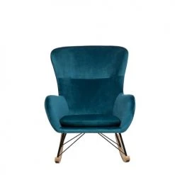 Beliani Fauteuils Chaise à Bascule En Velours Bleu Azur -Fauteuils, poufs et repose-pieds Soldes chaise a bascule en velours bleu azur 2
