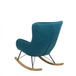 Beliani Fauteuils Chaise à Bascule En Velours Bleu Azur -Fauteuils, poufs et repose-pieds Soldes chaise a bascule en velours bleu azur 3