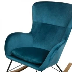 Beliani Fauteuils Chaise à Bascule En Velours Bleu Azur -Fauteuils, poufs et repose-pieds Soldes chaise a bascule en velours bleu azur 4