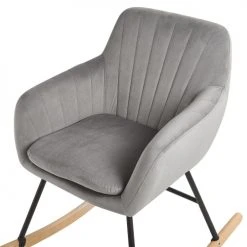 Beliani Fauteuils Chaise à Bascule En Velours Gris -Fauteuils, poufs et repose-pieds Soldes chaise a bascule en velours gris 4