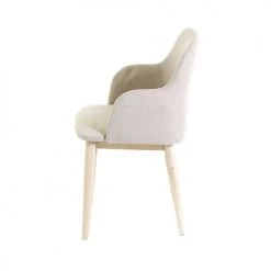 Zago Fauteuils Chaise Accoudoirs Tissu Beige Et Pieds Plaqué Chêne -Fauteuils, poufs et repose-pieds Soldes chaise accoudoirs tissu beige et pieds plaque chene 2