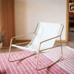 PIB Fauteuils Fauteuil à Bascule En Tissu Blanc -Fauteuils, poufs et repose-pieds Soldes fauteuil a bascule en tissu blanc 2