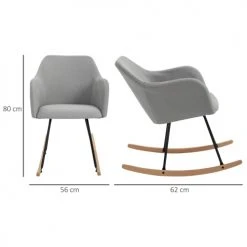 Homcom Fauteuils Fauteuil à Bascule Grand Confort Lin Gris -Fauteuils, poufs et repose-pieds Soldes fauteuil a bascule grand confort lin gris 2