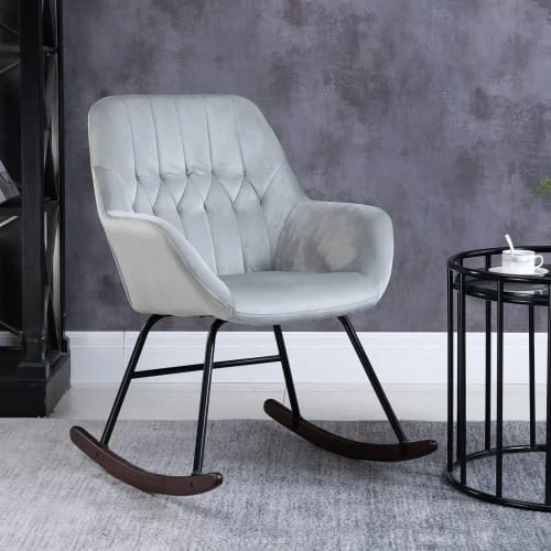 Homcom Fauteuils Fauteuil à Bascule Grand Confort Velours Gris Clair 2 Homcom Fauteuils Fauteuil à Bascule Grand Confort Velours Gris Clair – Image 2