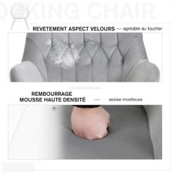 Homcom Fauteuils Fauteuil à Bascule Grand Confort Velours Gris Clair 10 Homcom Fauteuils Fauteuil à Bascule Grand Confort Velours Gris Clair -Fauteuils, poufs et repose-pieds Soldes fauteuil a bascule grand confort velours gris clair 4