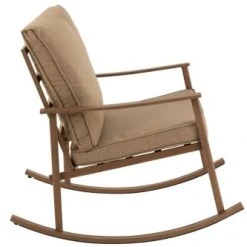 Jolipa Fauteuils Fauteuil à Bascule Métal Bois Foncé/beige -Fauteuils, poufs et repose-pieds Soldes fauteuil a bascule metal bois fonce beige 2