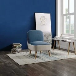 ATHM DESIGN Fauteuils Fauteuil Assise Polyester Bleu Pieds Bois -Fauteuils, poufs et repose-pieds Soldes fauteuil assise polyester bleu pieds bois 3