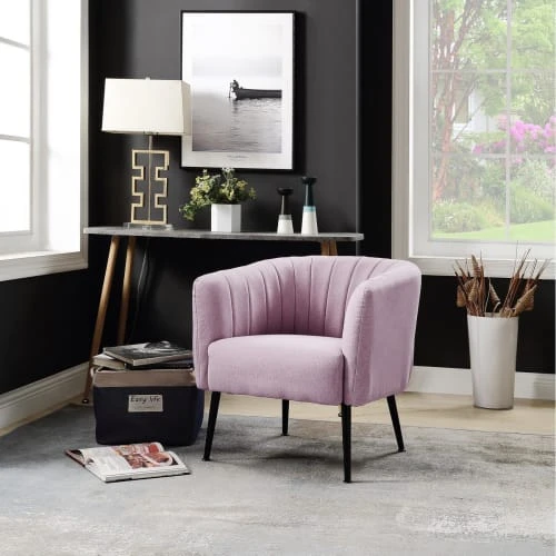 ATHM DESIGN Fauteuils Fauteuil Assise Polyester Rose Pieds Métal 2 ATHM DESIGN Fauteuils Fauteuil Assise Polyester Rose Pieds Métal – Image 2