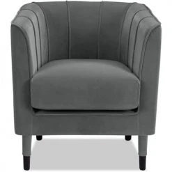ATHM DESIGN Fauteuils Fauteuil Assise Velours Gris Pieds Bois