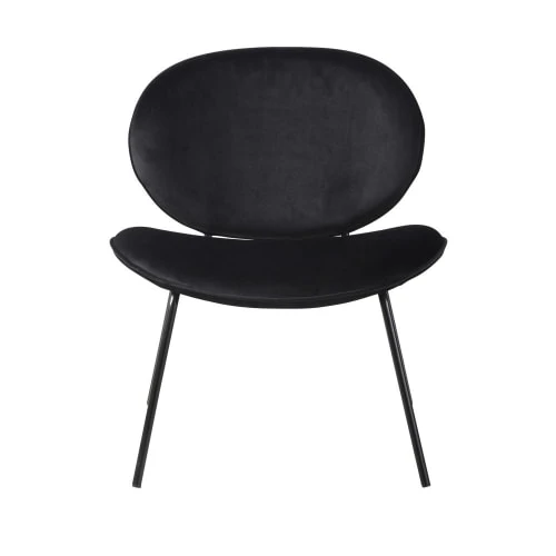Maisons Du Monde Fauteuils Fauteuil Bas En Velours Noir 2 Maisons Du Monde Fauteuils Fauteuil Bas En Velours Noir – Image 2