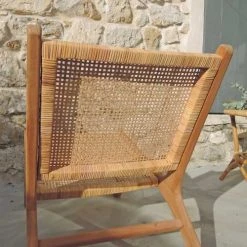 Casatera Fauteuils Fauteuil Bas Lounge Teck Et Rotin Bois Clair -Fauteuils, poufs et repose-pieds Soldes fauteuil bas lounge teck et rotin bois clair 4