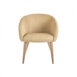 Wadiga Fauteuils Fauteuil Beige Et Pieds Métal Couleur Bois - 60x58x77cm -Fauteuils, poufs et repose-pieds Soldes fauteuil beige et pieds metal couleur bois 60x58x77cm 3