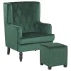 Beliani Fauteuils Fauteuil Bergère En Velours Vert Avec Repose-pieds Assorti