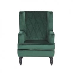 Beliani Fauteuils Fauteuil Bergère En Velours Vert Avec Repose-pieds Assorti -Fauteuils, poufs et repose-pieds Soldes fauteuil bergere en velours vert avec repose pieds assorti 3
