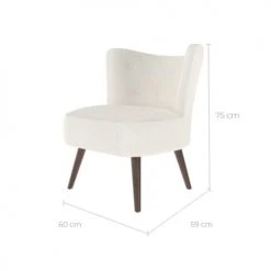 Rendez Vous Déco Fauteuils Fauteuil Blanc Effet Laine Bouclette Et Pieds En Bois D'hévéa -Fauteuils, poufs et repose-pieds Soldes fauteuil blanc effet laine bouclette et pieds en bois d hevea 2