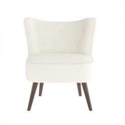 Rendez Vous Déco Fauteuils Fauteuil Blanc Effet Laine Bouclette Et Pieds En Bois D'hévéa -Fauteuils, poufs et repose-pieds Soldes fauteuil blanc effet laine bouclette et pieds en bois d hevea 4