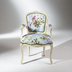 Robin Des Bois Fauteuils Fauteuil Cabriolet Patine Ivoire Et Tissu Lin Fleuri -Fauteuils, poufs et repose-pieds Soldes fauteuil cabriolet patine ivoire et tissu lin fleuri 2
