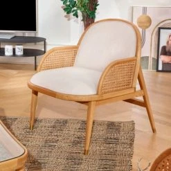 Fauteuils, poufs et repose-pieds Soldes -Fauteuils, poufs et repose-pieds Soldes fauteuil cannage et velours 1