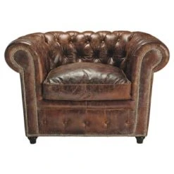 Maisons Du Monde Fauteuils Fauteuil Capitonné En Cuir Noir -Fauteuils, poufs et repose-pieds Soldes fauteuil capitonne en cuir marron chesterfield 1000 9 25 50140319 13