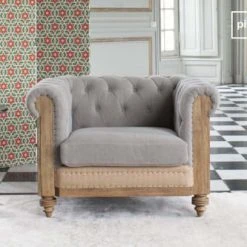 PIB Fauteuils Fauteuil Chesterfield En Lin Gris 8 PIB Fauteuils Fauteuil Chesterfield En Lin Gris -Fauteuils, poufs et repose-pieds Soldes fauteuil chesterfield en lin gris 2