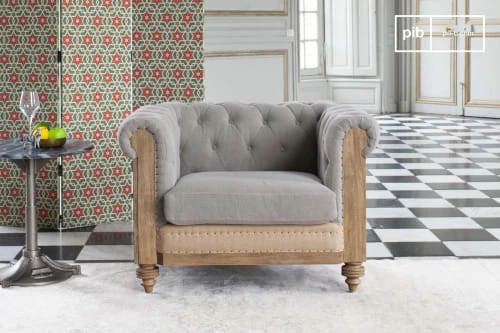 PIB Fauteuils Fauteuil Chesterfield En Lin Gris 3 PIB Fauteuils Fauteuil Chesterfield En Lin Gris – Image 3