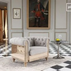 PIB Fauteuils Fauteuil Chesterfield En Lin Gris 10 PIB Fauteuils Fauteuil Chesterfield En Lin Gris -Fauteuils, poufs et repose-pieds Soldes fauteuil chesterfield en lin gris 4