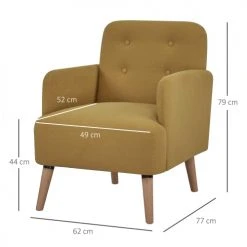 Homcom Fauteuils Fauteuil Classique Dossier 4 Boutons Pieds Bois Tissu Moutarde Foncé -Fauteuils, poufs et repose-pieds Soldes fauteuil classique dossier 4 boutons pieds bois tissu moutarde fonce 2