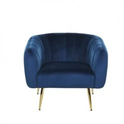 Beliani Fauteuils Fauteuil Club En Velours Bleu -Fauteuils, poufs et repose-pieds Soldes fauteuil club en velours bleu 2