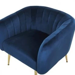 Beliani Fauteuils Fauteuil Club En Velours Bleu -Fauteuils, poufs et repose-pieds Soldes fauteuil club en velours bleu 4