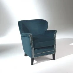 Robin Des Bois Fauteuils Fauteuil Club En Velours Clouté Bleu Paon -Fauteuils, poufs et repose-pieds Soldes fauteuil club en velours cloute bleu paon 2