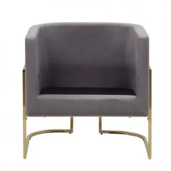 Beliani Fauteuils Fauteuil Club En Velours Gris -Fauteuils, poufs et repose-pieds Soldes fauteuil club en velours gris 4