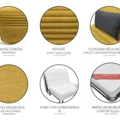 DIVA SALON Fauteuils Fauteuil Convertible 1 Place En Tissu Jaune Moutarde 11 DIVA SALON Fauteuils Fauteuil Convertible 1 Place En Tissu Jaune Moutarde -Fauteuils, poufs et repose-pieds Soldes fauteuil convertible 1 place en tissu jaune moutarde 5