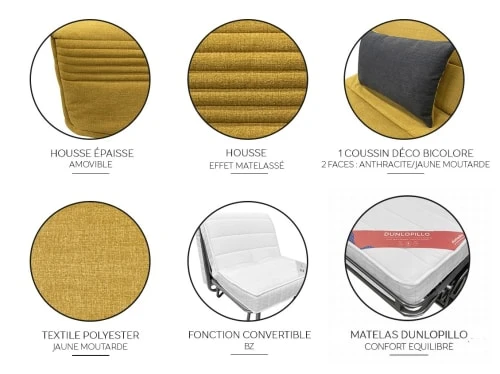 DIVA SALON Fauteuils Fauteuil Convertible 1 Place En Tissu Jaune Moutarde 6 DIVA SALON Fauteuils Fauteuil Convertible 1 Place En Tissu Jaune Moutarde – Image 6