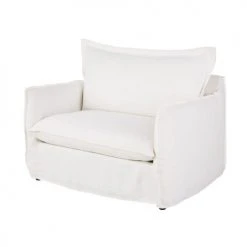 Maisons Du Monde Fauteuils Fauteuil Convertible En Lin Froissé Blanc -Fauteuils, poufs et repose-pieds Soldes fauteuil convertible en lin froisse blanc 1000 10 3 201477 3