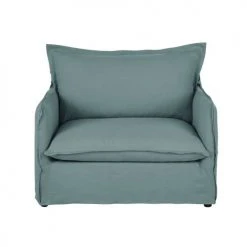 Maisons Du Monde Fauteuils Fauteuil Convertible En Lin Froissé Bleu Céladon