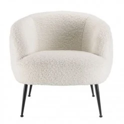 MACABANE Fauteuils Fauteuil Cosy Tissu Bouclette Blanc Pieds Métal Noir -Fauteuils, poufs et repose-pieds Soldes fauteuil cosy tissu bouclette blanc pieds metal noir 3
