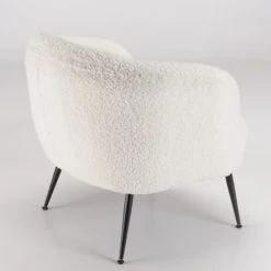 MACABANE Fauteuils Fauteuil Cosy Tissu Bouclette Blanc Pieds Métal Noir -Fauteuils, poufs et repose-pieds Soldes fauteuil cosy tissu bouclette blanc pieds metal noir 5