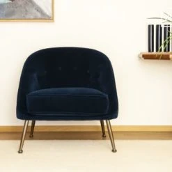 PIB Fauteuils Fauteuil Crapaud En Velours Bleu -Fauteuils, poufs et repose-pieds Soldes fauteuil crapaud en velours bleu 3
