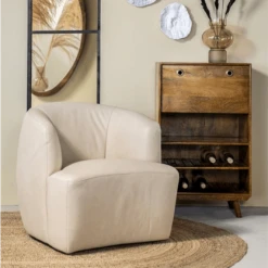 Meubles & Design Fauteuils Fauteuil Cuir Rond Design Blanc -Fauteuils, poufs et repose-pieds Soldes fauteuil cuir rond design blanc 5