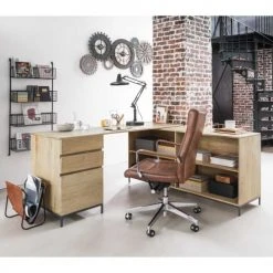 Maisons Du Monde Chaises De Bureau Fauteuil De Bureau à Roulettes En Cuir Marron Et Métal -Fauteuils, poufs et repose-pieds Soldes fauteuil de bureau a roulettes en cuir marron et metal 1000 9 4 155763 6