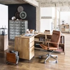 Maisons Du Monde Chaises De Bureau Fauteuil De Bureau à Roulettes En Cuir Marron Et Métal -Fauteuils, poufs et repose-pieds Soldes fauteuil de bureau a roulettes en cuir marron et metal 1000 9 4 155763 7