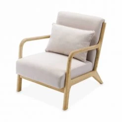 Fauteuils, poufs et repose-pieds Soldes 16 Alice's Garden Fauteuils Fauteuil Design Beige En Bois Et Tissu