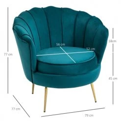 Homcom Fauteuils Fauteuil Design Coquillage Pieds Dorés Effilés Velours Bleu Canard 8 Homcom Fauteuils Fauteuil Design Coquillage Pieds Dorés Effilés Velours Bleu Canard -Fauteuils, poufs et repose-pieds Soldes fauteuil design coquillage pieds dores effiles velours bleu canard 2